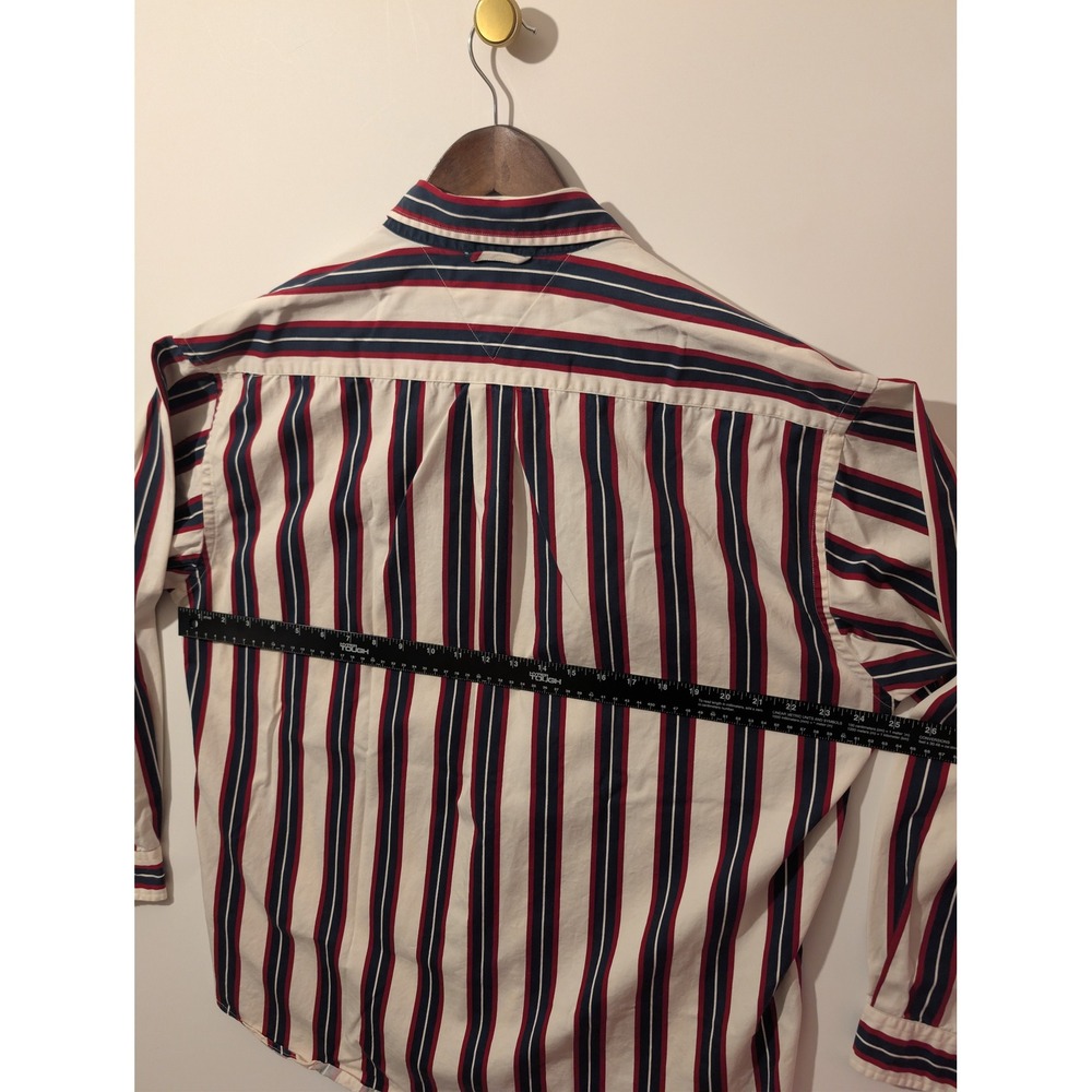 Tommy Hilfiger Golf Button Down Shirt Mens L White Red Blue Striped Excellent